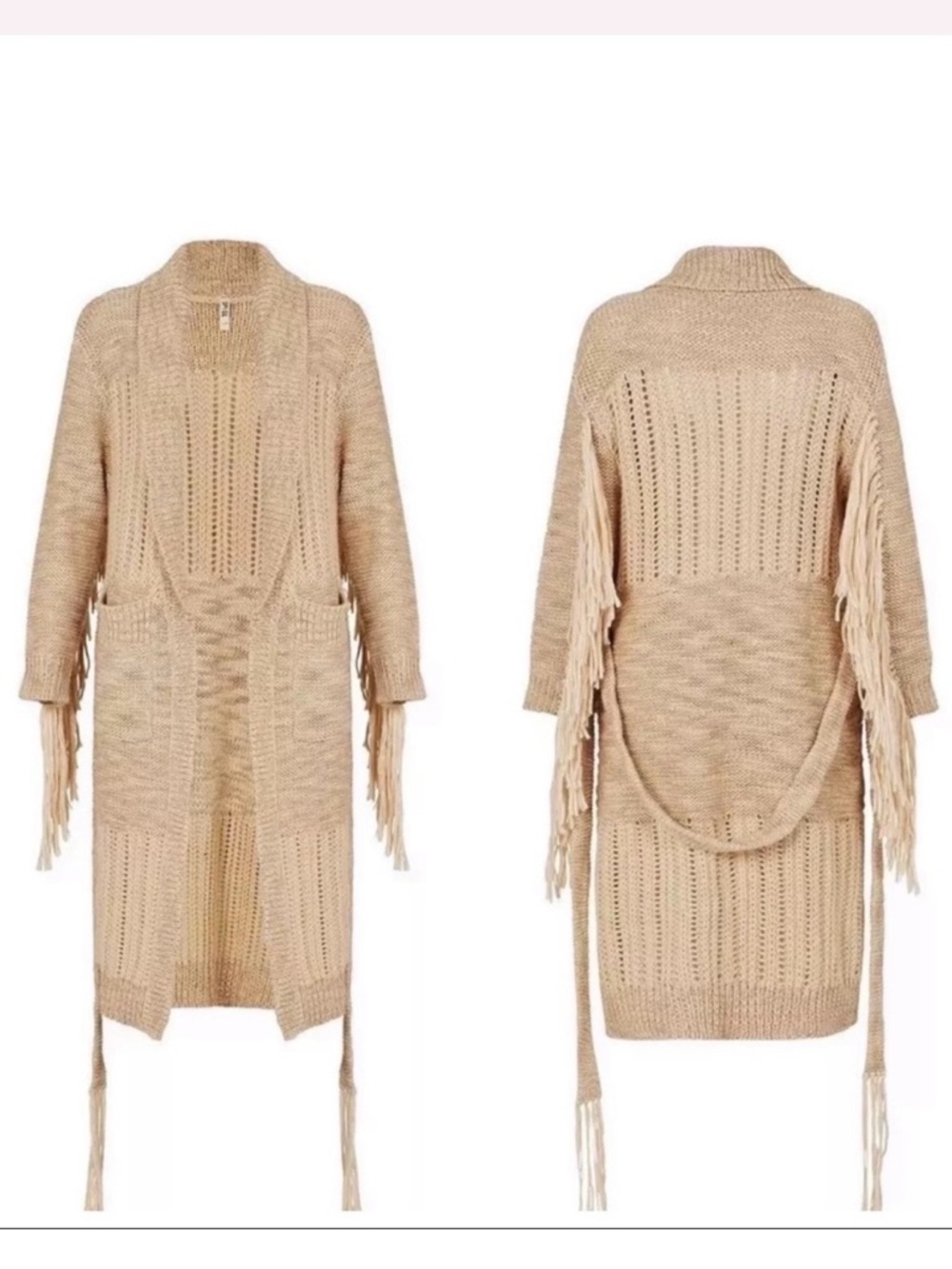SPELL & The Gypsy Cozy Corner Cardigan Fringe Sleeve Open Front Boho Beachy S/M - Picture 14 of 16